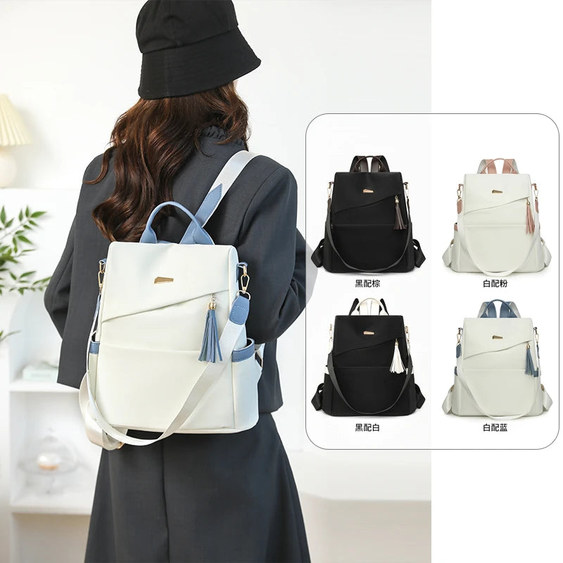 Newest Trending Portable Waterproof Anti-theft PU Luxury Backpack Color Contrast Double Shoulder Bags Unique Design Women's