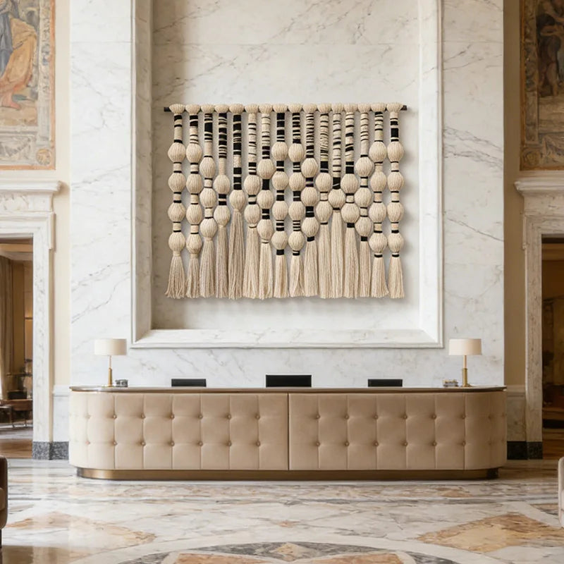 Factory New Design Customizable Black White Spherical Macramé Wall Hanging for Commercial Interiors