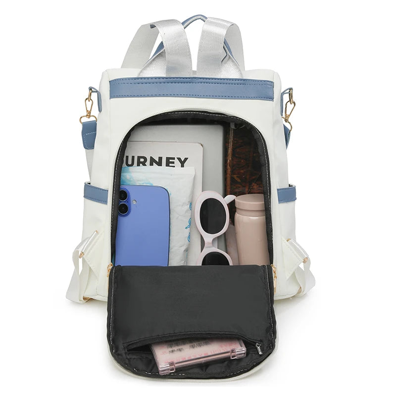 Newest Trending Portable Waterproof Anti-theft PU Luxury Backpack Color Contrast Double Shoulder Bags Unique Design Women's