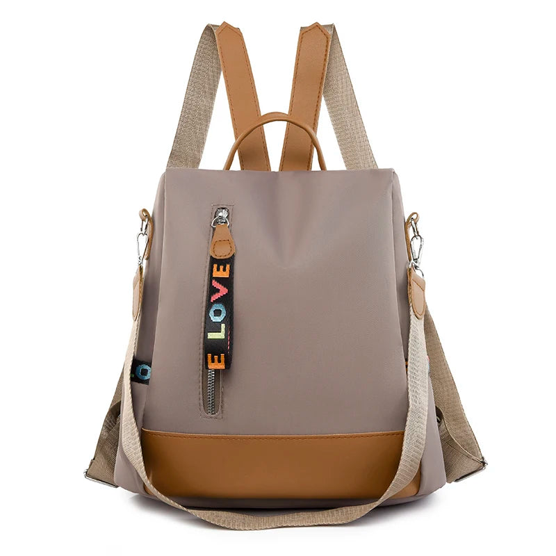 Women's Anti-Theft Nylon Backpack with Zipper Closure Portable Waterproof School and Travel Bag Large Capacity for Girls