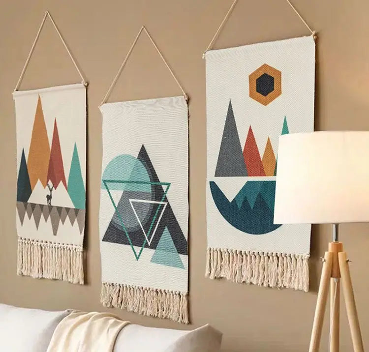 Macrame Handwoven Bohemian Cotton Rope Boho Tapestry Home Decor Creamy-White Wall Hanging Decoration Art Tapestry