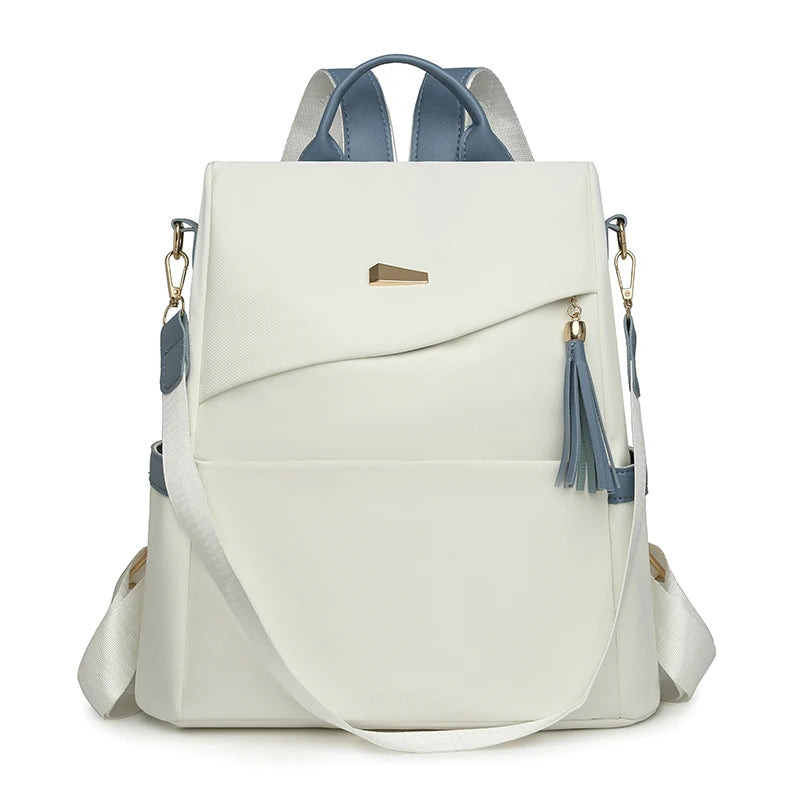 Newest Trending Portable Waterproof Anti-theft PU Luxury Backpack Color Contrast Double Shoulder Bags Unique Design Women's