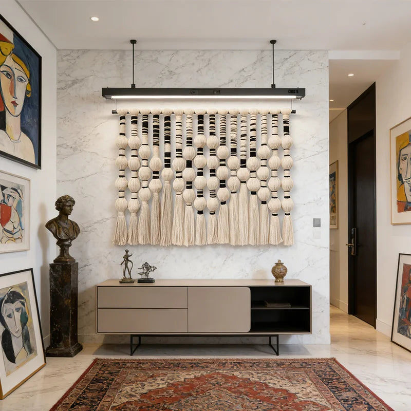 Factory New Design Customizable Black White Spherical Macramé Wall Hanging for Commercial Interiors