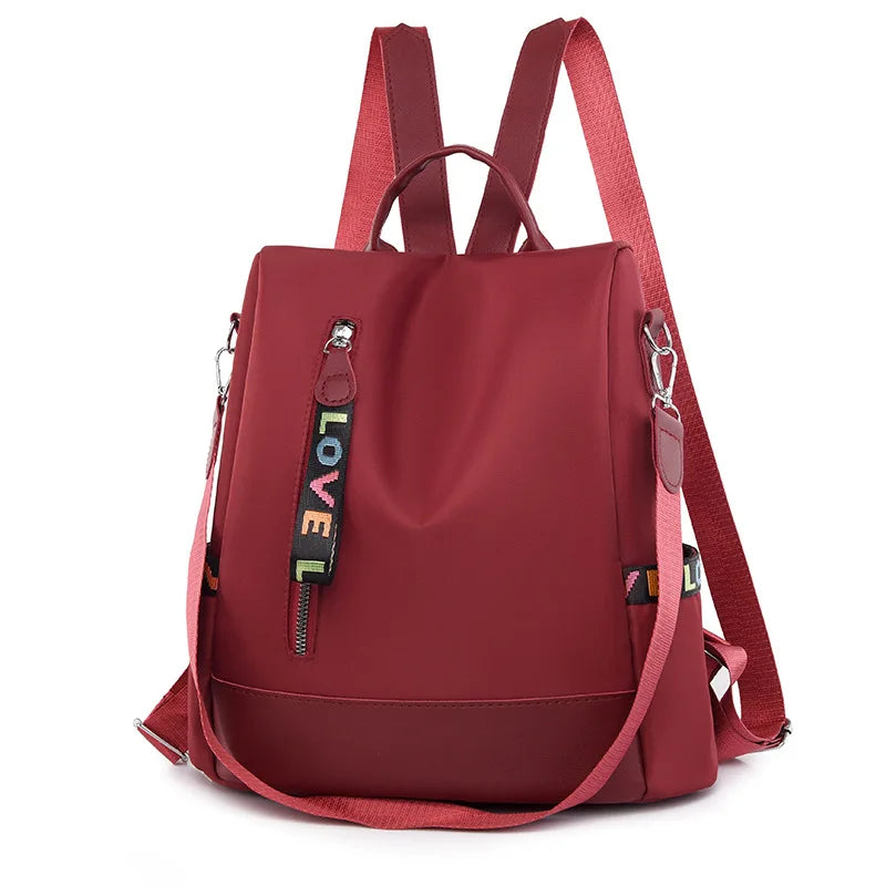 Women's Anti-Theft Nylon Backpack with Zipper Closure Portable Waterproof School and Travel Bag Large Capacity for Girls