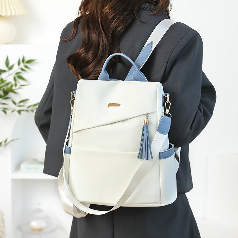 Newest Trending Portable Waterproof Anti-theft PU Luxury Backpack Color Contrast Double Shoulder Bags Unique Design Women's