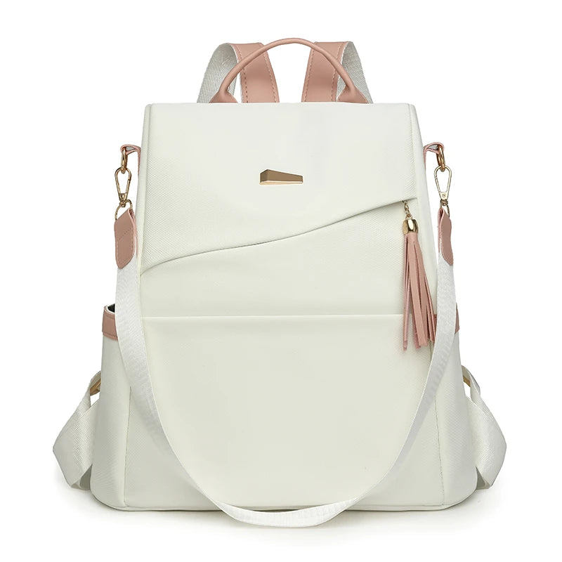 Newest Trending Portable Waterproof Anti-theft PU Luxury Backpack Color Contrast Double Shoulder Bags Unique Design Women's