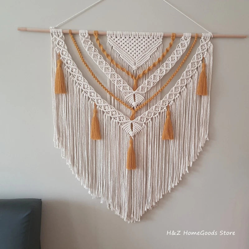 Hand-woven Color Macrame Tapestry Wall Ornament Bohemian Craft Decoration Gorgeous Tapestry For Home Bedroom 70 * 90cm