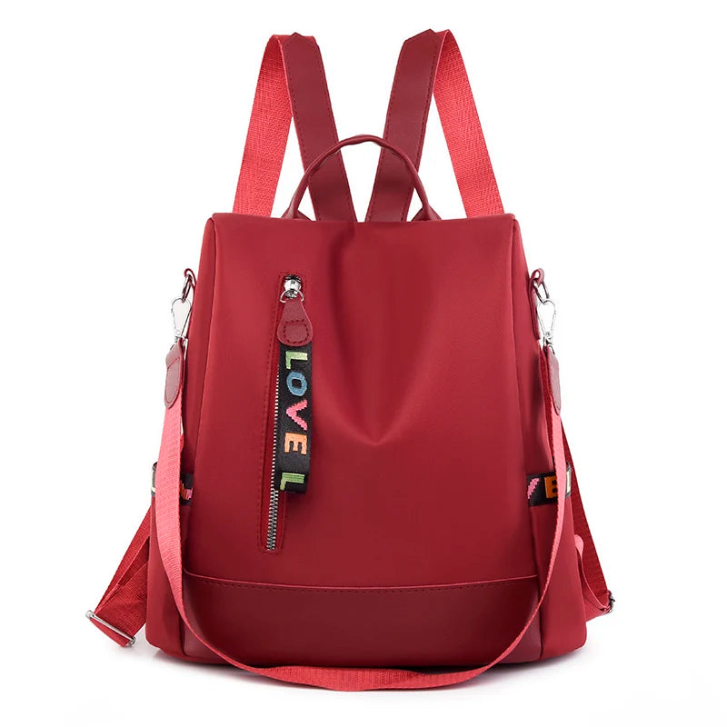 Women's Anti-Theft Nylon Backpack with Zipper Closure Portable Waterproof School and Travel Bag Large Capacity for Girls