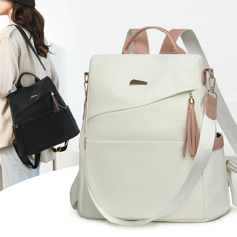 Newest Trending Portable Waterproof Anti-theft PU Luxury Backpack Color Contrast Double Shoulder Bags Unique Design Women's