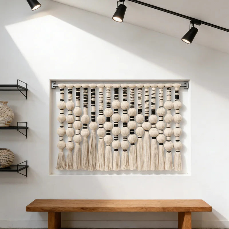 Factory New Design Customizable Black White Spherical Macramé Wall Hanging for Commercial Interiors