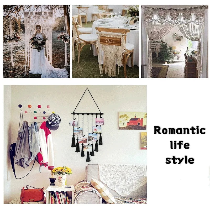 Macrame Handwoven Bohemian Cotton Rope Boho Tapestry Home Decor Creamy-White Wall Hanging Decoration Art Tapestry