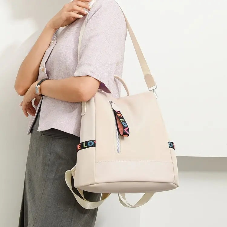 Women's Anti-Theft Nylon Backpack with Zipper Closure Portable Waterproof School and Travel Bag Large Capacity for Girls