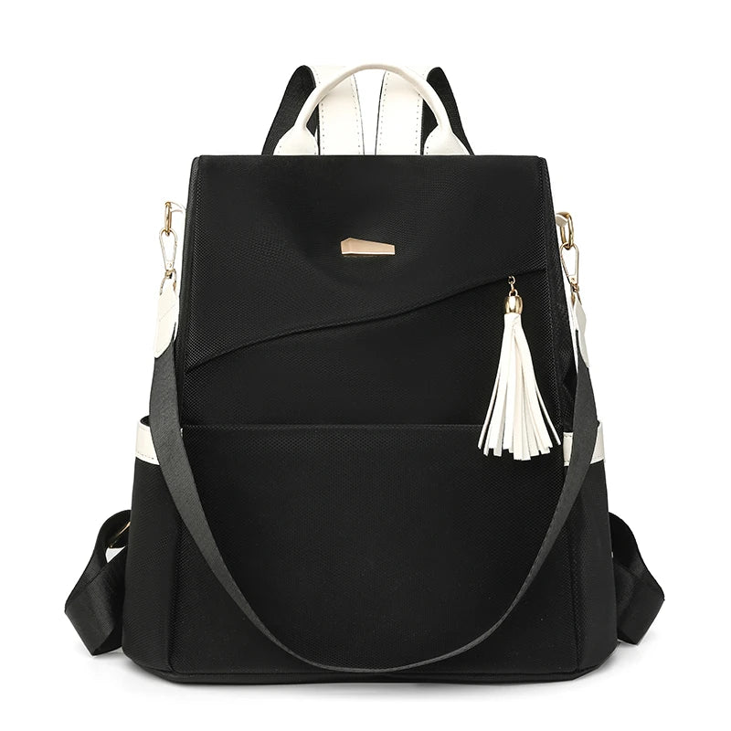 Newest Trending Portable Waterproof Anti-theft PU Luxury Backpack Color Contrast Double Shoulder Bags Unique Design Women's