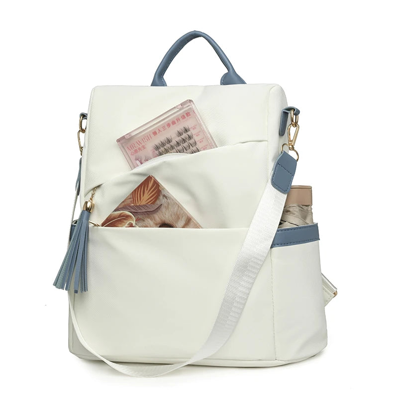 Newest Trending Portable Waterproof Anti-theft PU Luxury Backpack Color Contrast Double Shoulder Bags Unique Design Women's