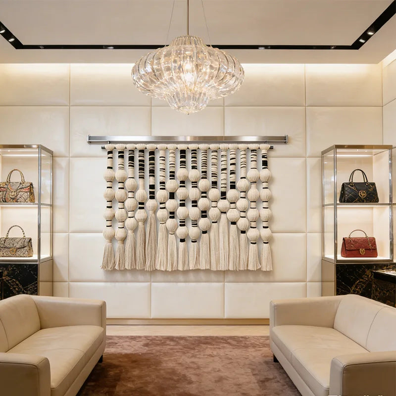 Factory New Design Customizable Black White Spherical Macramé Wall Hanging for Commercial Interiors