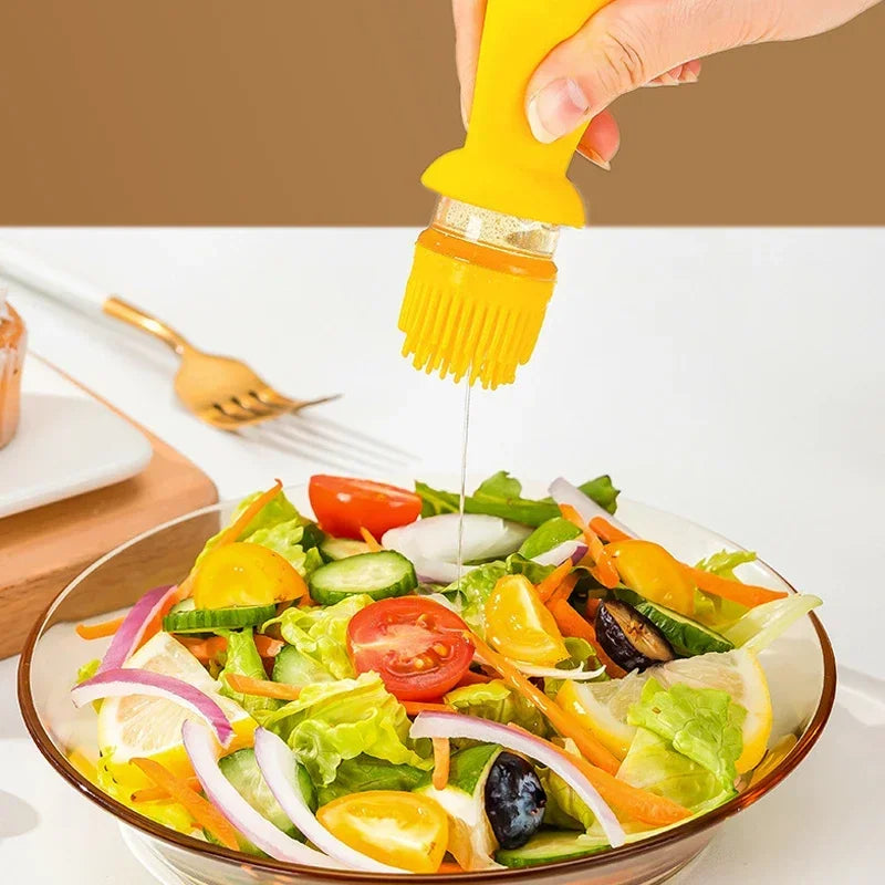 Large-capacity 2 in 1 Silicone Oil Bottle with Olive Oil Brush, Barbecue Steak Oil Sauce Brush Dispenser, Baking BBQ Tool