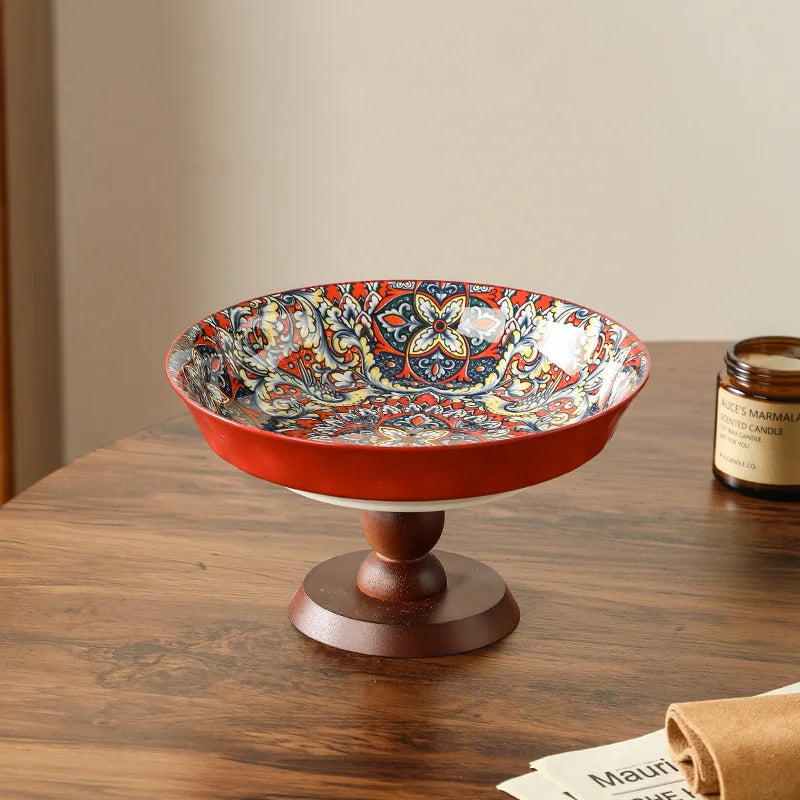 Ceramic Fruit Tray Boho Vintage Premium Serving Plate Coffee Table Snacks Centerpiece For Living Room Kitchen Gifts For Couples