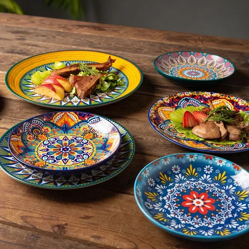 8IN Vintage Ceramic Plates Steak Plates Western Plates Flat  Dinner Plates And Shallow Plates Pasta Egg Vegetables Plate