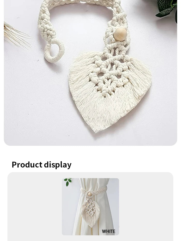Handmade Braided Cotton Rope Curtain Fasteners Curtain Ties Tassel Leaf Curtain Ties Bohemian Style