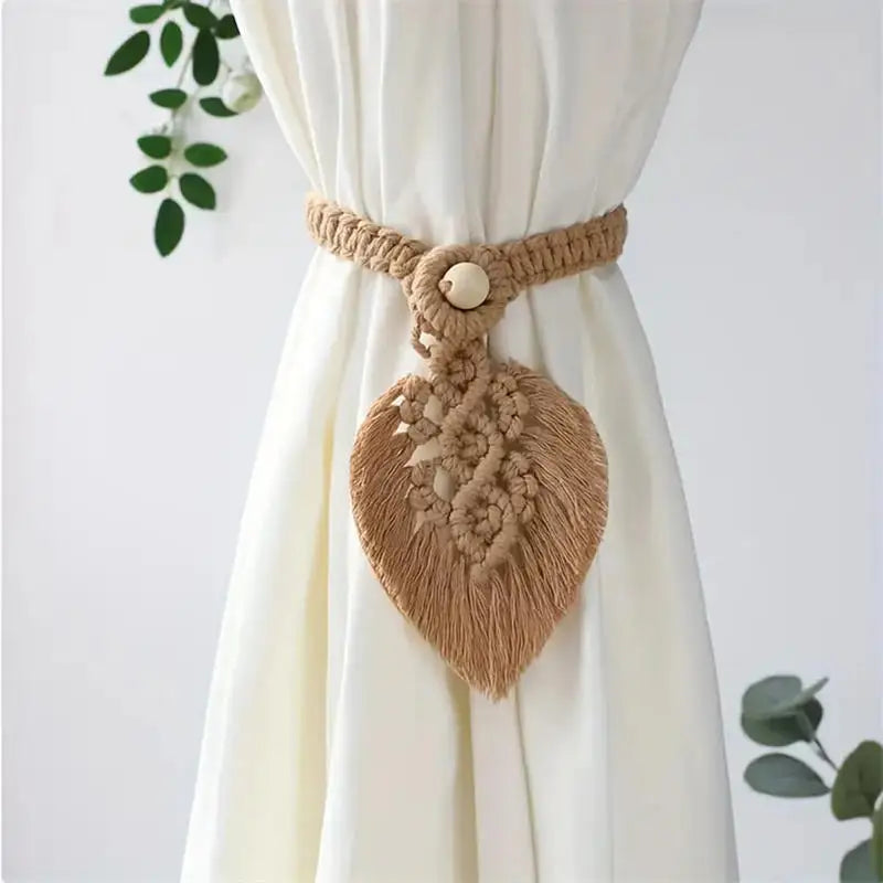 1/2PCs Handmade Curtain Tiebacks Macrame Tassel Leaf Shaped Curtain Holdback Braided Tie Back Holder Bohemian Home Decoration
