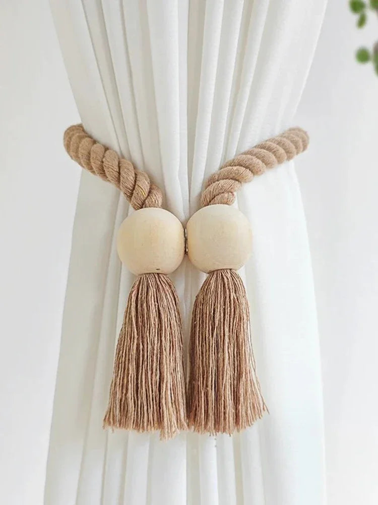 1PC Simple Fringe Beaded Curtain Strap No Punch Magnetic Adjustable Home Curtain Accessories