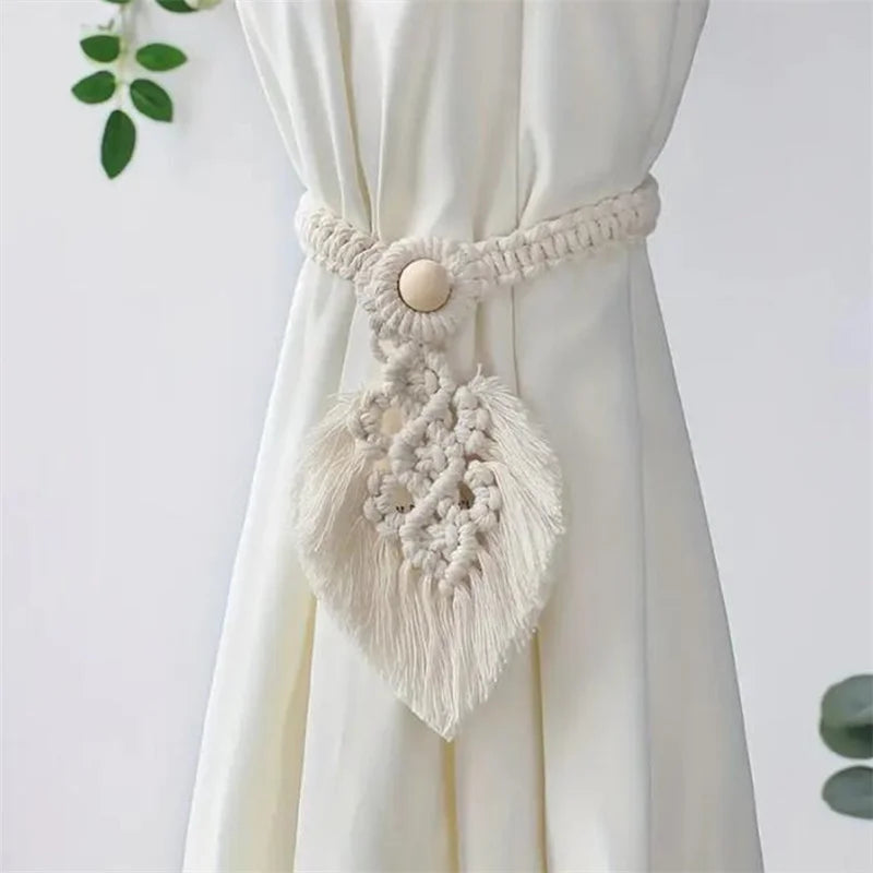 1/2PCs Handmade Curtain Tiebacks Macrame Tassel Leaf Shaped Curtain Holdback Braided Tie Back Holder Bohemian Home Decoration