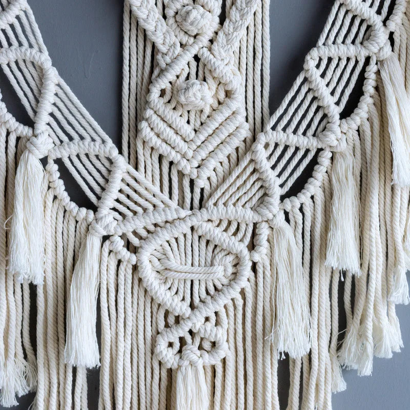 Bohemian Tapestry with Tassels, Handwoven Cotton Wall Hanging, Macrame Art Craft, Finished Boho Decor