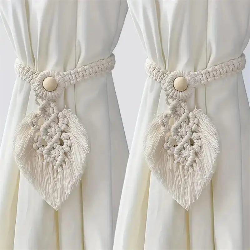 1/2PCs Handmade Curtain Tiebacks Macrame Tassel Leaf Shaped Curtain Holdback Braided Tie Back Holder Bohemian Home Decoration