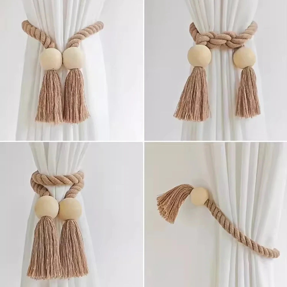 1PC Simple Fringe Beaded Curtain Strap No Punch Magnetic Adjustable Home Curtain Accessories