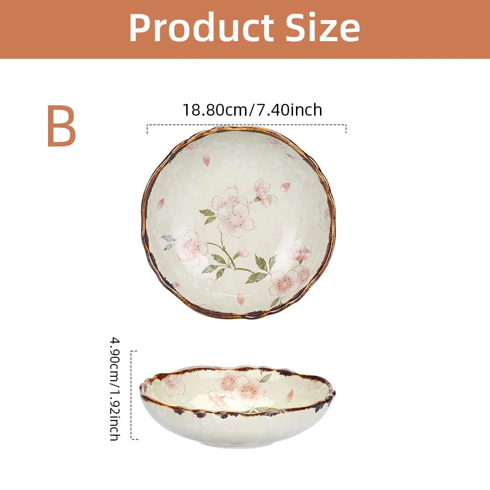 7.4inch Ceramic Dinner Plates Japanese Retro Deep Round Plate Dinner Plates Pasta Plate Kitchen Tableware Microwave Oven Bakware