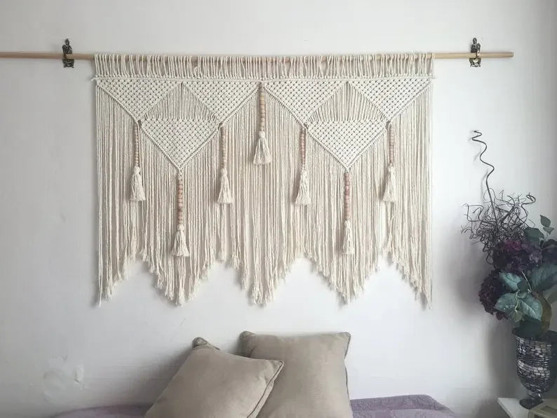 Bohemian Hand-Woven Tapestry Curtains Leaf Pattern Tassel Sofa Bedside Background Wall Hanging Room Decoration Curtain Tapestry