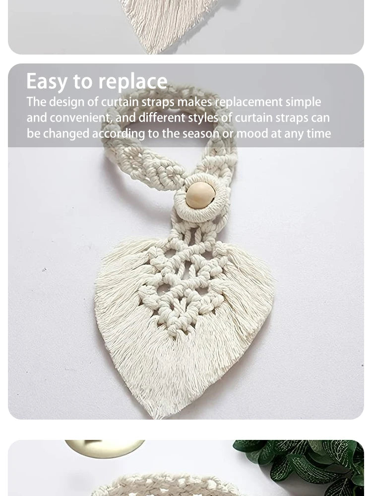 Handmade Braided Cotton Rope Curtain Fasteners Curtain Ties Tassel Leaf Curtain Ties Bohemian Style