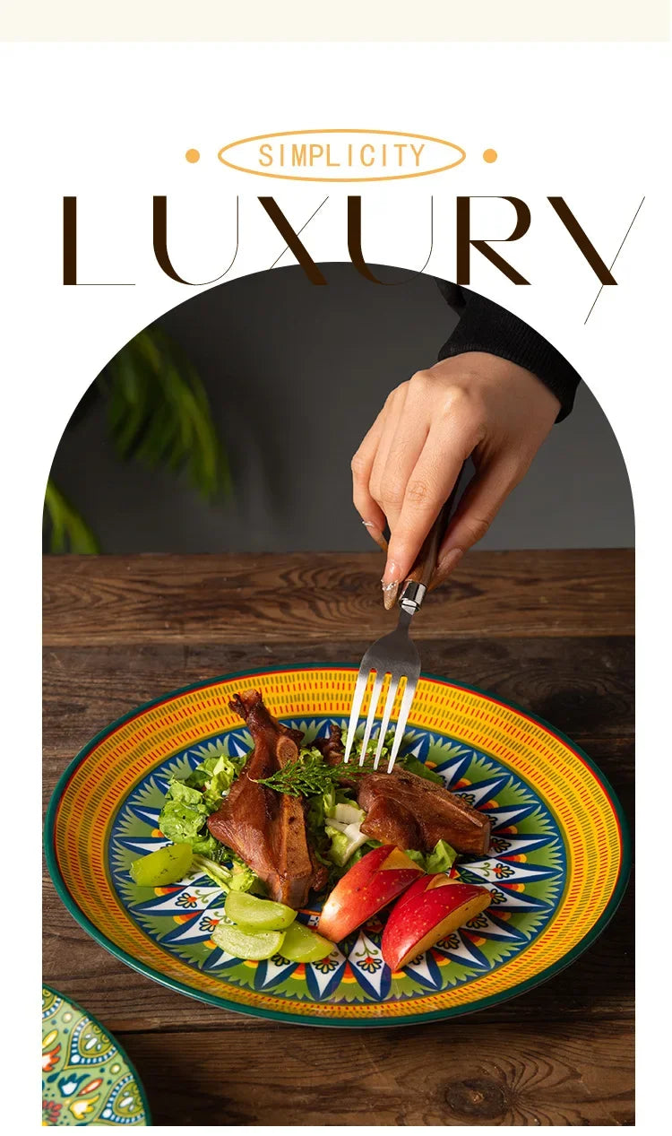 8IN Vintage Ceramic Plates Steak Plates Western Plates Flat  Dinner Plates And Shallow Plates Pasta Egg Vegetables Plate