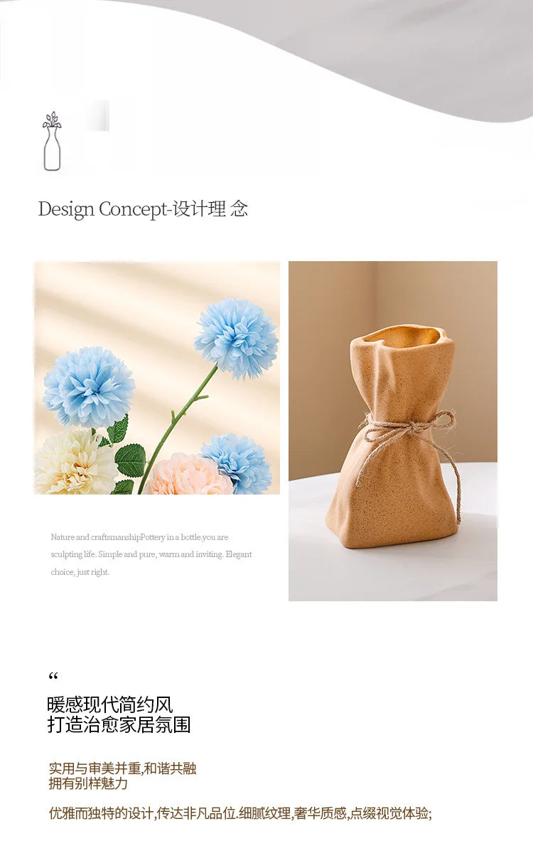 Ceramic Vase and Glass Flower Vase Hydroponic Money Bag Shaped Vase