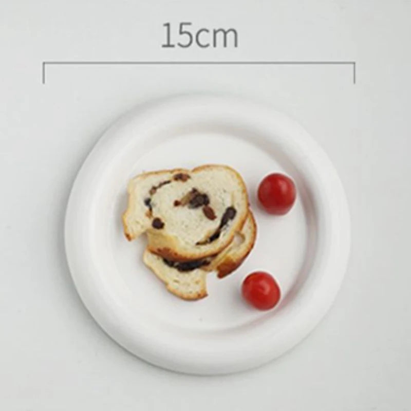 European-style White Ink Ceramic Plate Tableware Main Course Kitchenware Household Western-style Round Plate Decorative Plate