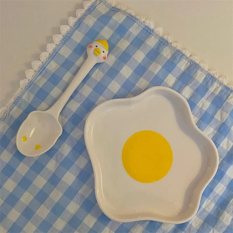 Novelty Ceramic Plate Lovely Fried Egg Shape Afternoon Tea Dessert Saucer Breakfast Salad Fruit Tray Creative Tableware Dishes