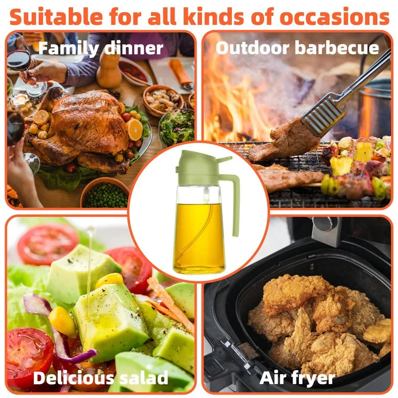 2 in 1 Pour Spray Sprayer Kitchen Fryer Air Spray Oil Dispenser Bottle for Olive Oil Cooking Frying BBQ Camping Large Capacity