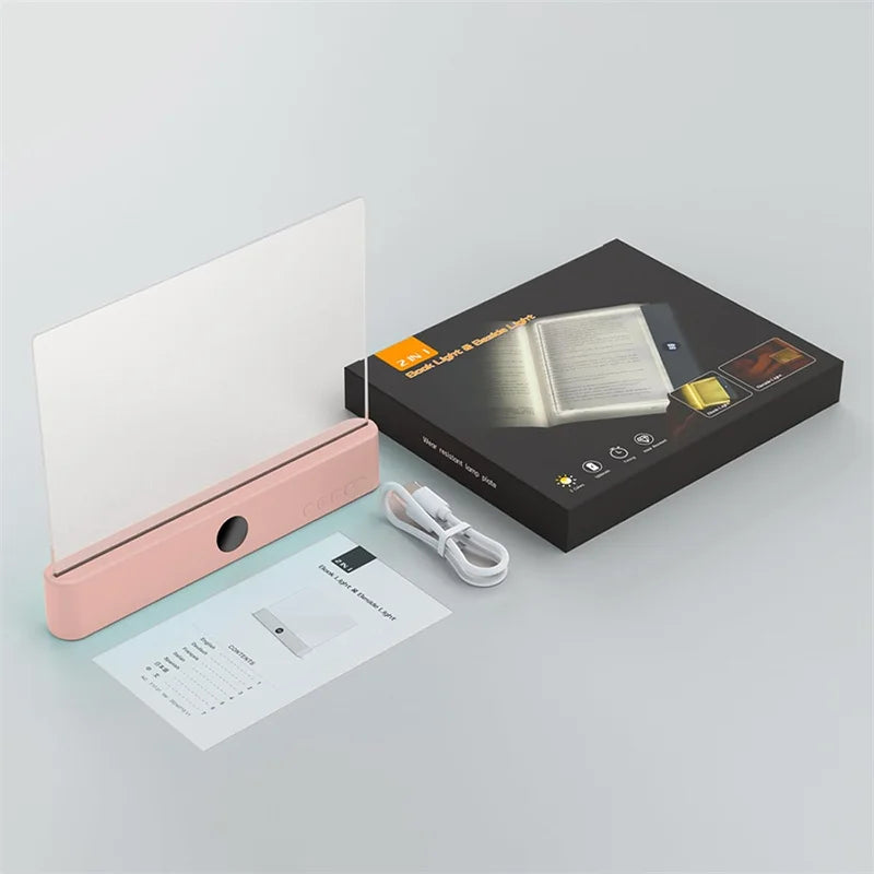 Book Light, Rechargeable Clear LED Flat Reading Light, Dimmable Panel Plate Lamp Book Full Page Light for Reading at Night