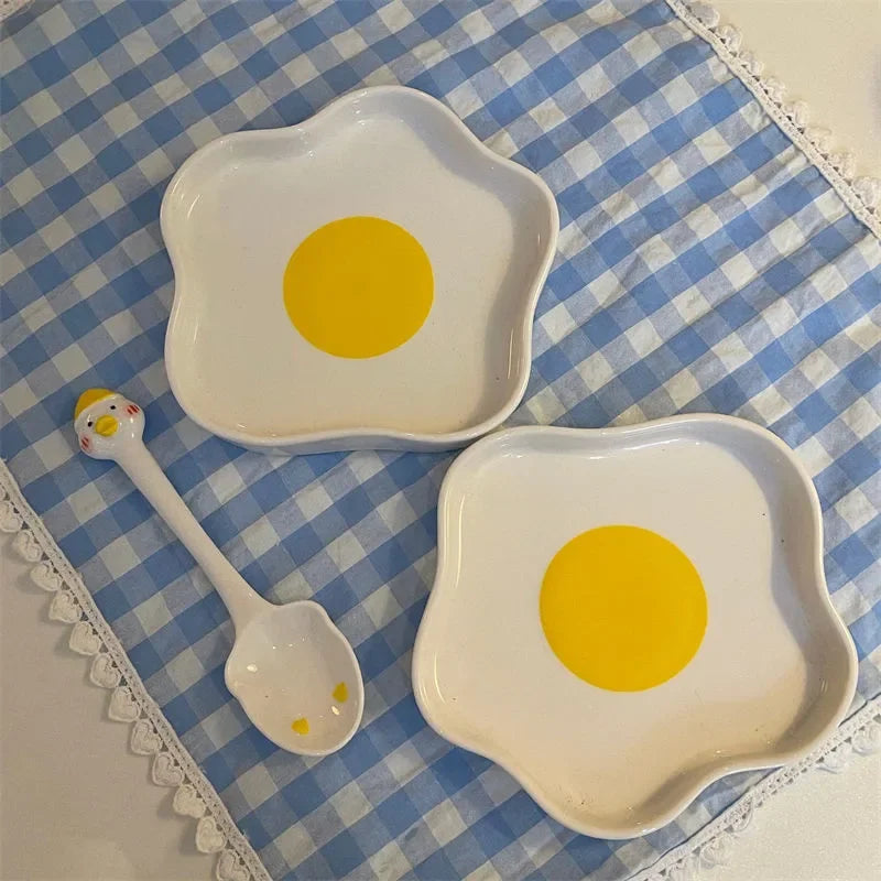 Novelty Ceramic Plate Lovely Fried Egg Shape Afternoon Tea Dessert Saucer Breakfast Salad Fruit Tray Creative Tableware Dishes