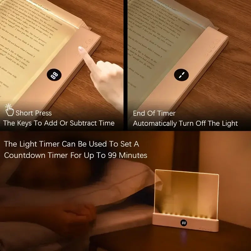 Book Light, Rechargeable Clear LED Flat Reading Light, Dimmable Panel Plate Lamp Book Full Page Light for Reading at Night