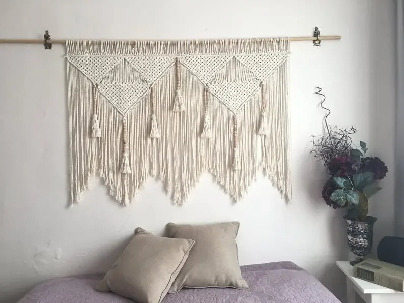 Bohemian Hand-Woven Tapestry Curtains Leaf Pattern Tassel Sofa Bedside Background Wall Hanging Room Decoration Curtain Tapestry