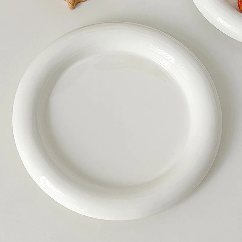 European-style White Ink Ceramic Plate Tableware Main Course Kitchenware Household Western-style Round Plate Decorative Plate