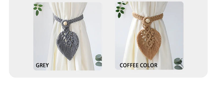 Handmade Braided Cotton Rope Curtain Fasteners Curtain Ties Tassel Leaf Curtain Ties Bohemian Style