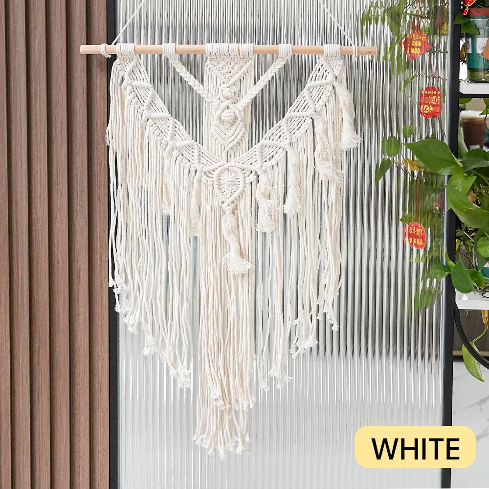 Macrame Handwoven Bohemian Cotton Rope Boho Tapestry Wall Hanging Handicrafts Creamy-White Modern Chic Decoration Art Tapestry