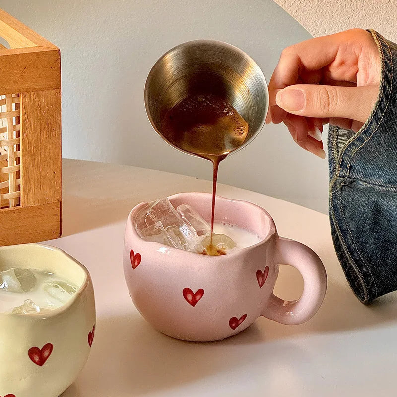 Heart Ceramic Cup New Household 300ml Women Cream Wind Exquisite Office Coffee Mugs Creative Aesthetic High Quality Handle Cup