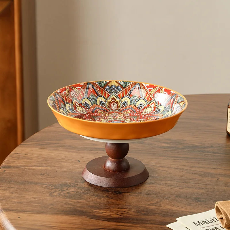 Ceramic Fruit Tray Boho Vintage Premium Serving Plate Coffee Table Snacks Centerpiece For Living Room Kitchen Gifts For Couples