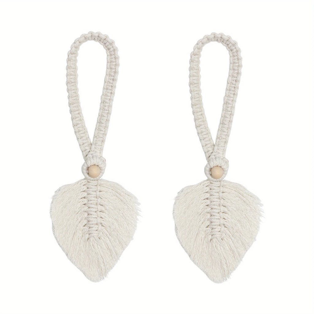 2pcs Stylish Woven Hemp Rope Leaf Design Curtain Tiebacks