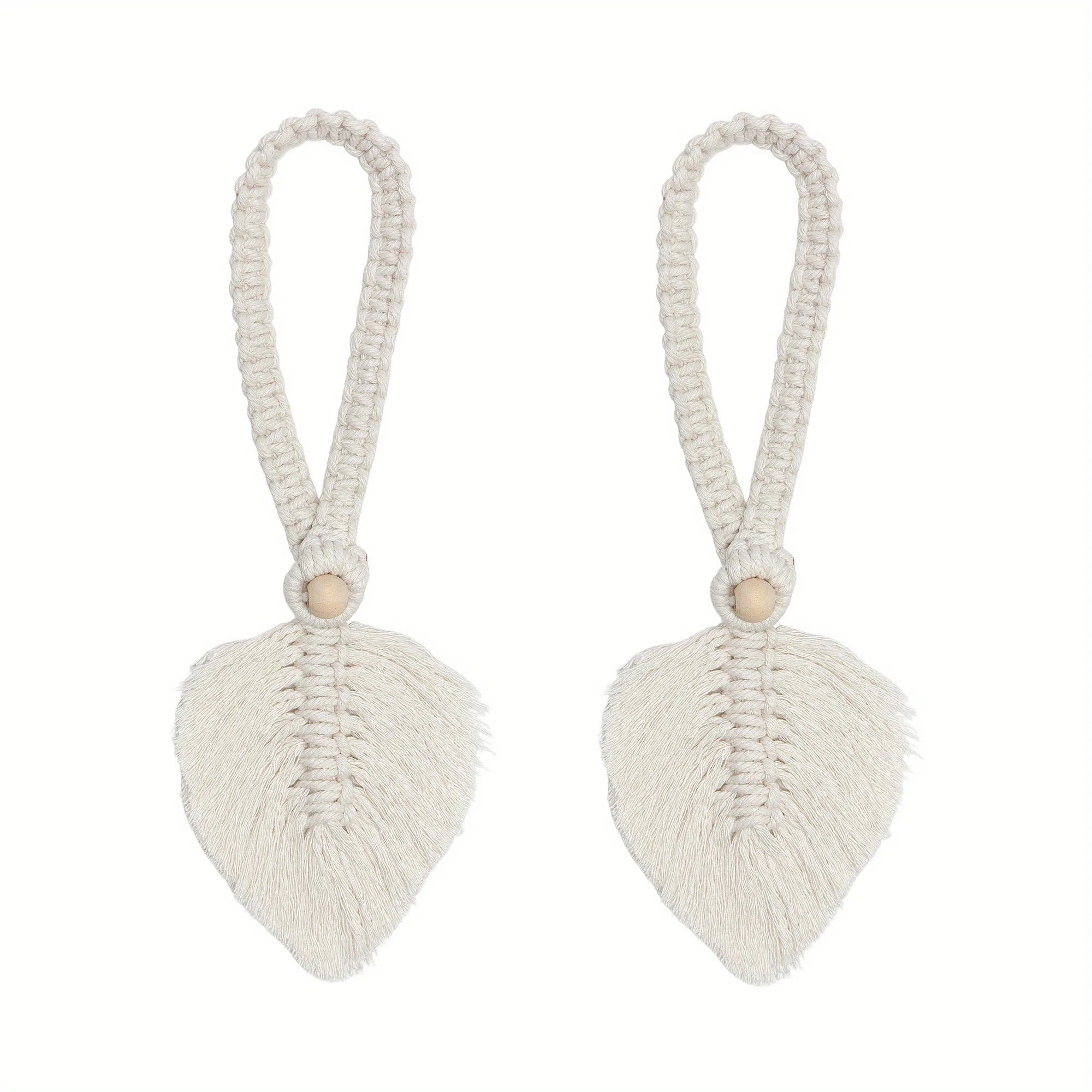 2pcs Stylish Woven Hemp Rope Leaf Design Curtain Tiebacks