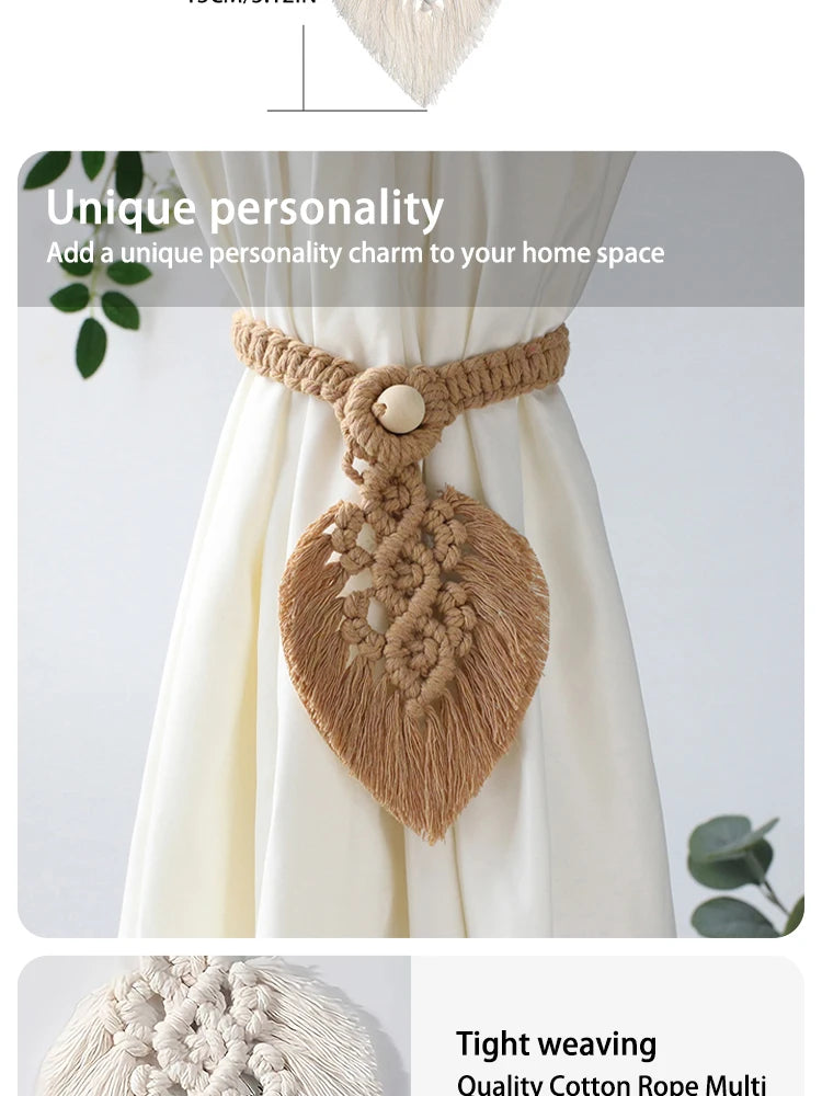 Handmade Braided Cotton Rope Curtain Fasteners Curtain Ties Tassel Leaf Curtain Ties Bohemian Style