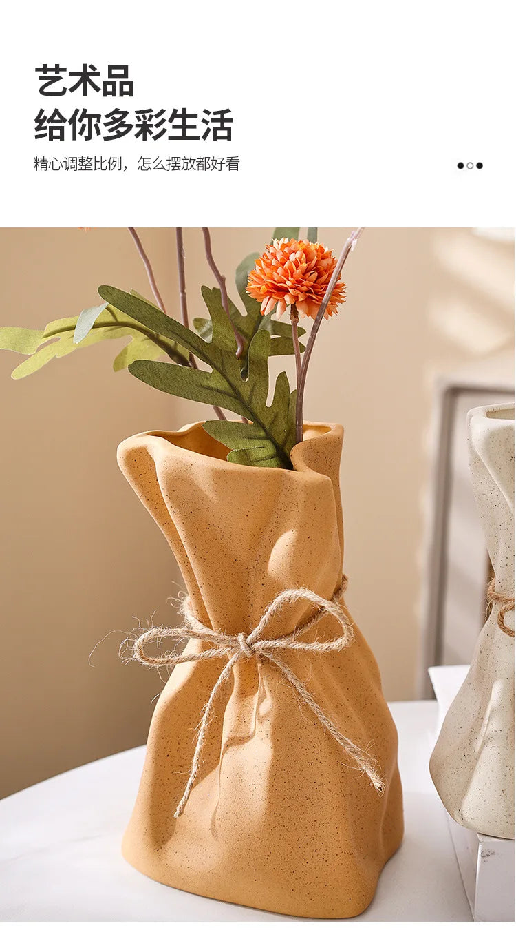 Ceramic Vase and Glass Flower Vase Hydroponic Money Bag Shaped Vase